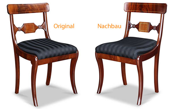 Biedermeier Stuhl - links das Original und rechts der Nachbau