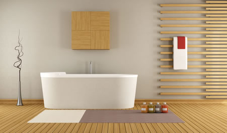 Wandgestaltung mit Holz im Badezimmer