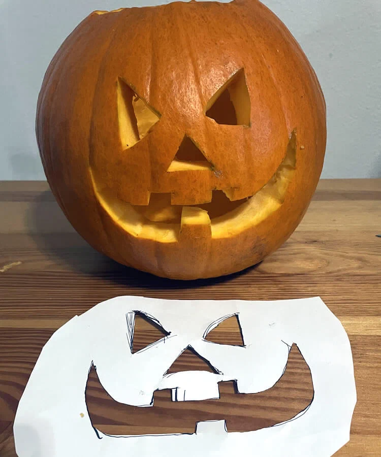 Halloween Kürbis Gesicht mit Vorlage