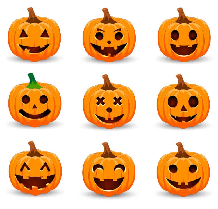 Halloween Kürbis Gesichter lustig
