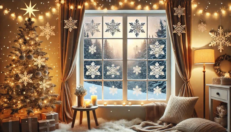 Fensterdeko mit Schneeflocken