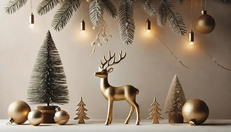 Weihnachtsdeko mit einem goldenen Hirsch