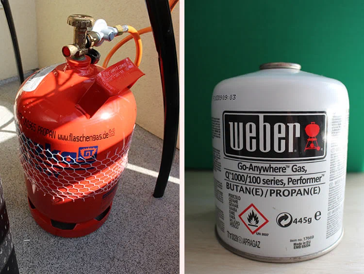 Vergleich Grill Gasflasche mit Kartusche