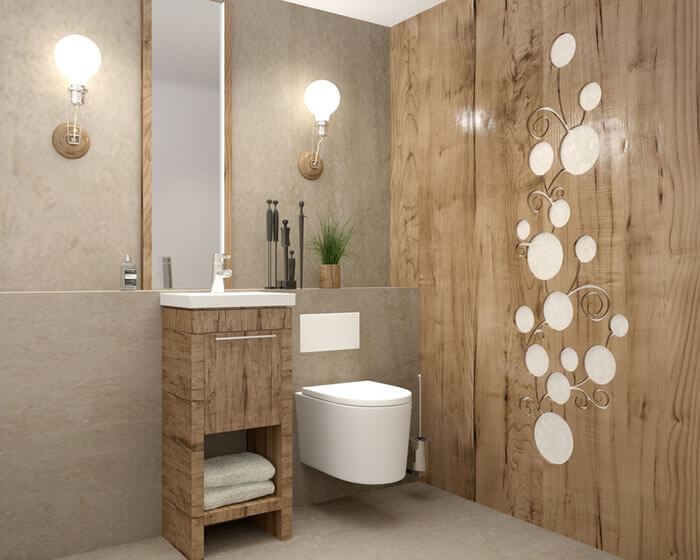 Trend-Badezimmer mit Holztönen