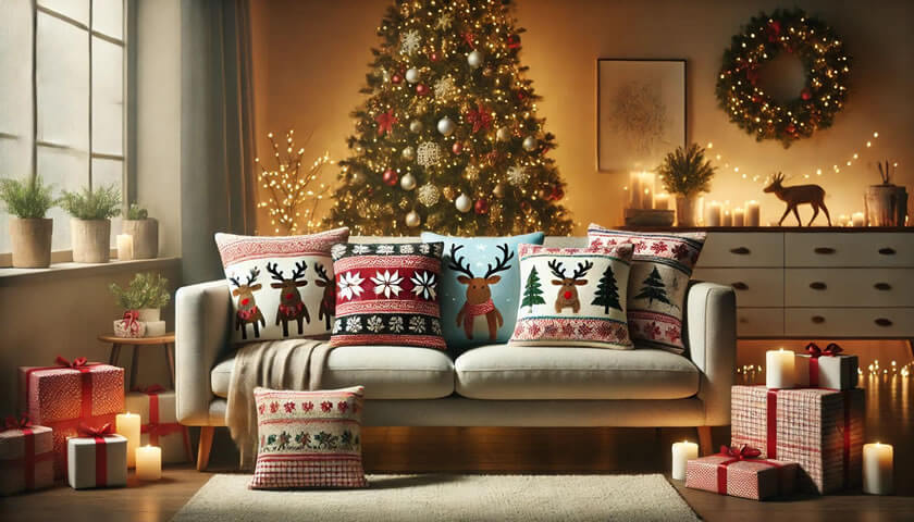 Dekokissen mit Weihnachtsmotiven