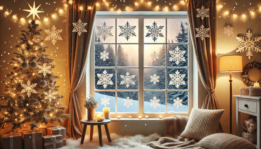 Fensterdeko mit Schneeflocken