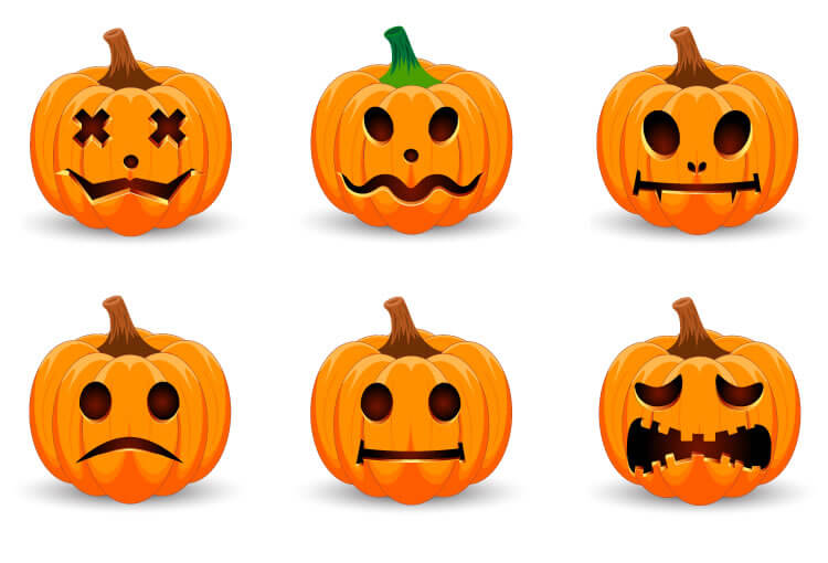 Halloween Kürbis Gesichter traurig