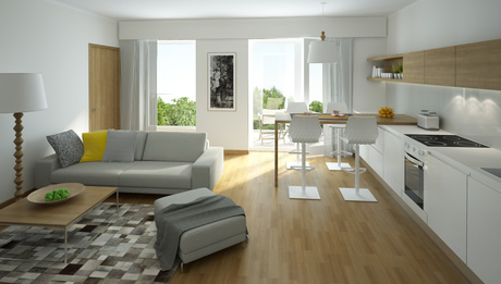 Kombination aus Braun und Grau in moderner Wohnküche