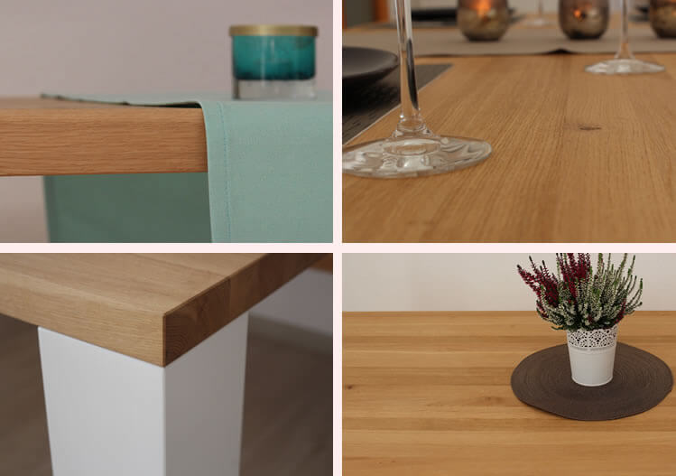 Eichenholz-Tischplatte Pickawood im Detail