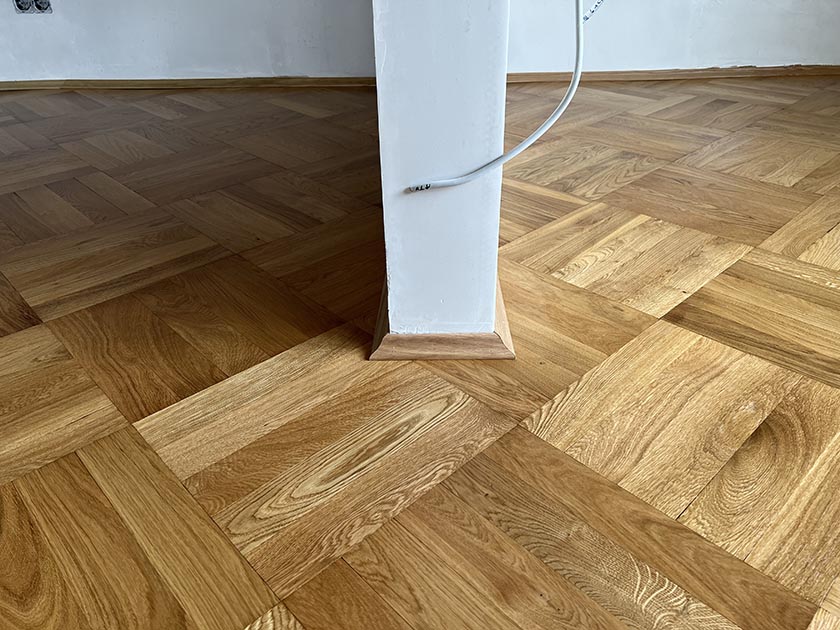 Professionell angebrachte Sockelleisten vom Parkettleger Oehrlein 