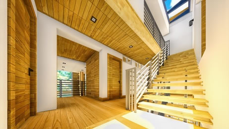 Elegante Holztreppe mit Lichteinfall von oben