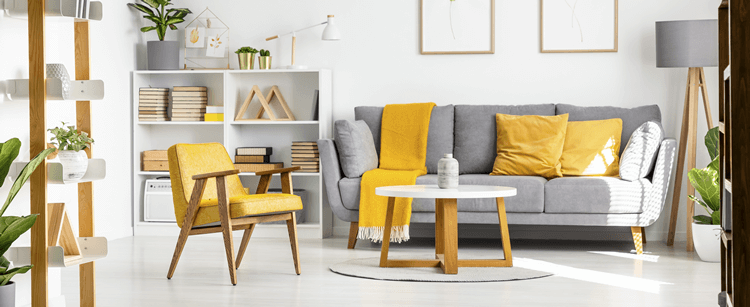 Sofa in grau-gelb Tönen