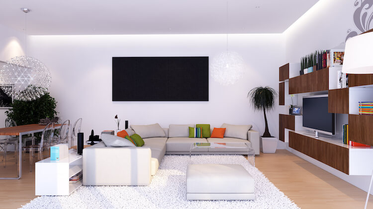 Modernes Wohnzimmer mit breiter Schattenfuge
