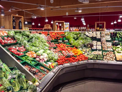Supermarkt mit dunklen Möbeln